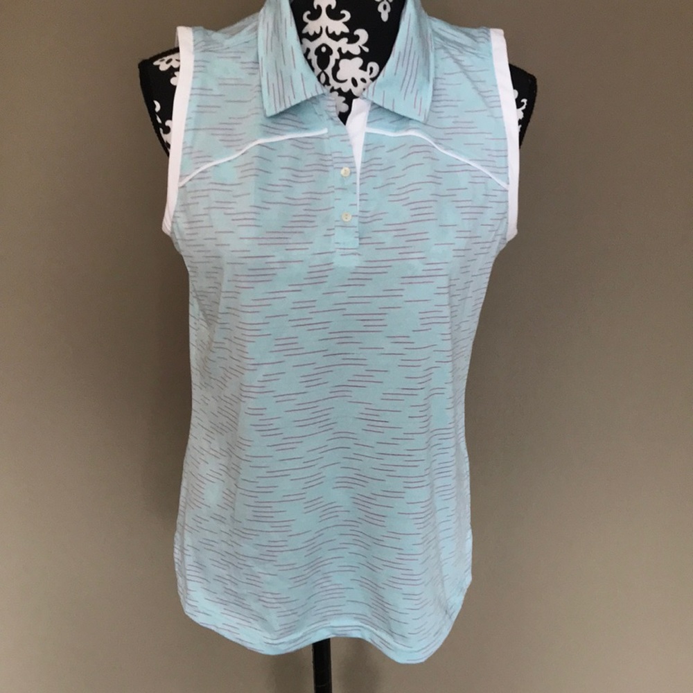 Just listed♥️ teal & white print sleeveless golf shirt w/collar & button front